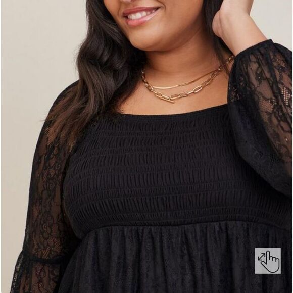 Torrid Babydoll Stretch Lace Smocked Bodice Square Neck Top - Picture 3 of 4